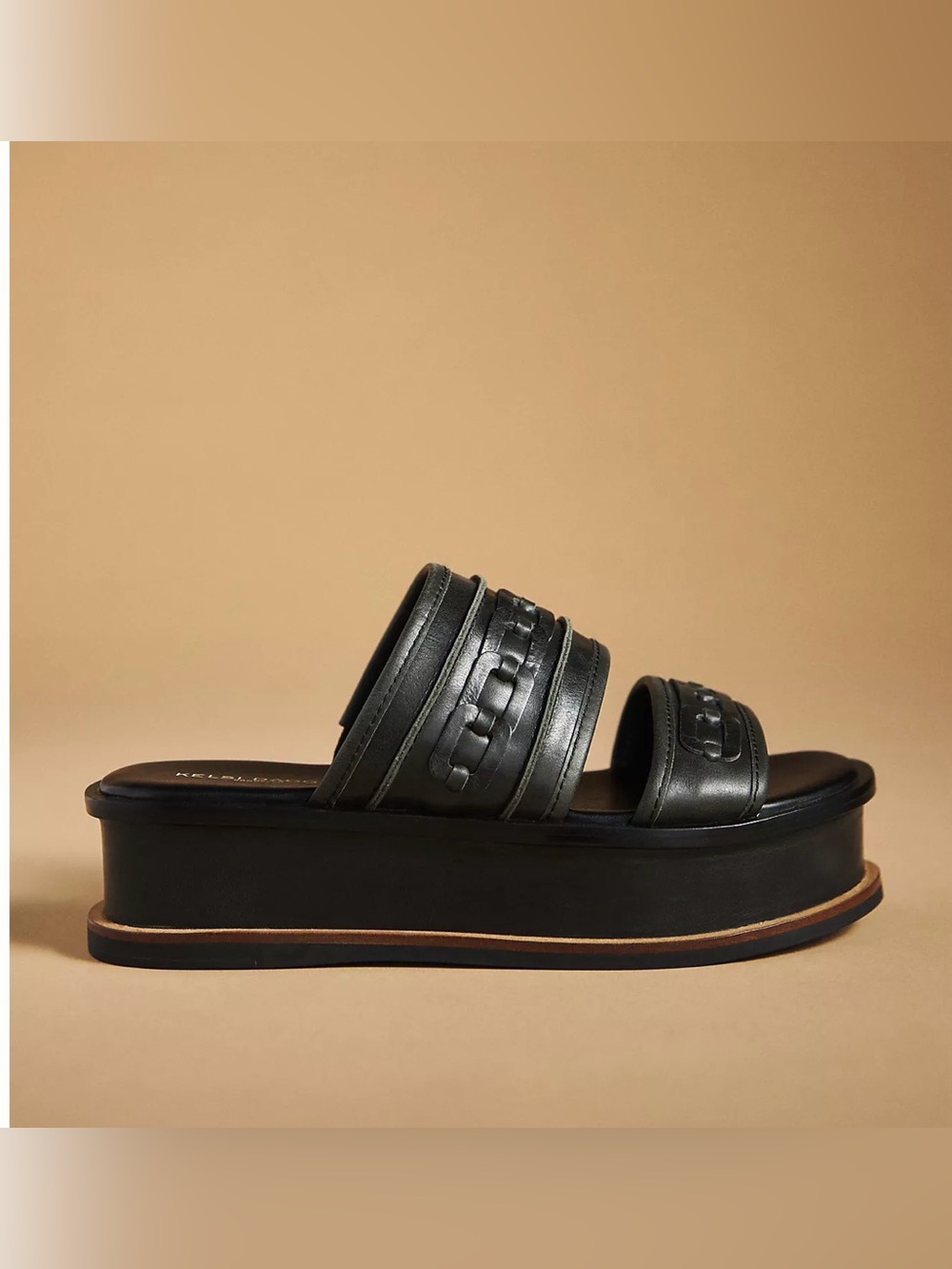 Kelsi Dagger Brooklyn Drift Black Leather Platform Slide Sandals - Women size 7